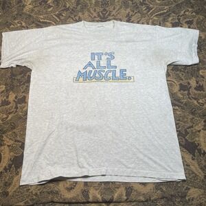 Vtg 90s It's All Muscle Workout T Shirt Men's Size XL Gray Funny Single Stitch